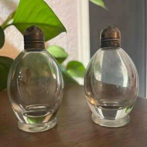Vintage Clear Glass Salt and Pepper Shakers | 3.5” | Metal Tops | MCM Decor